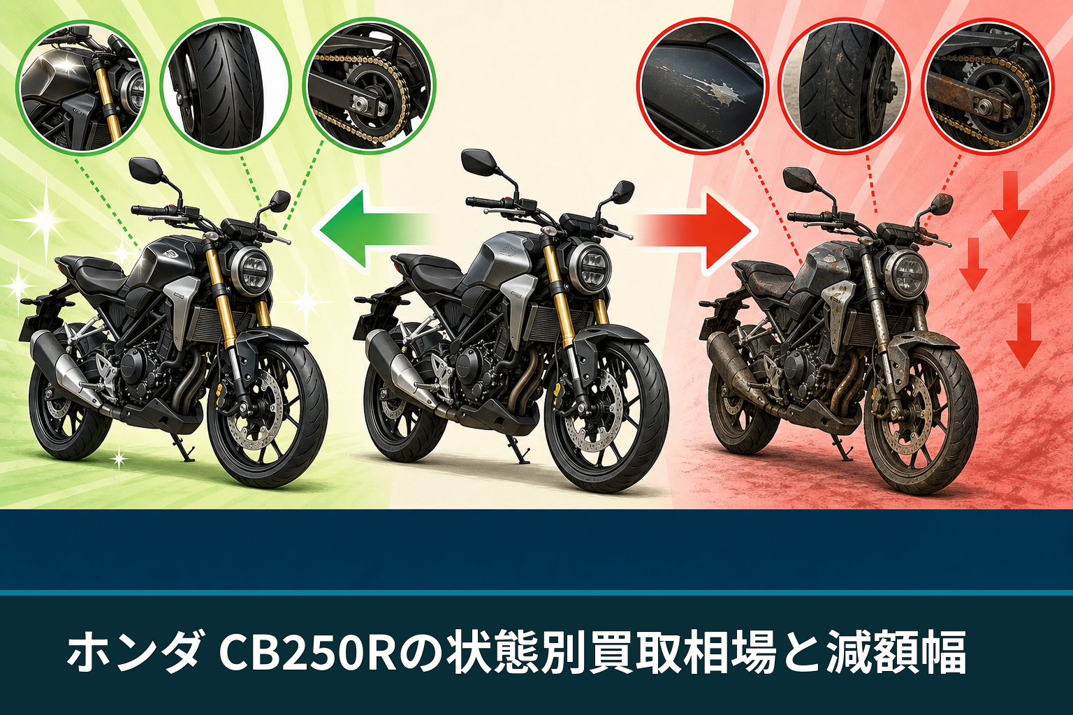 ホンダ CB250Rの状態別買取相場と減額幅