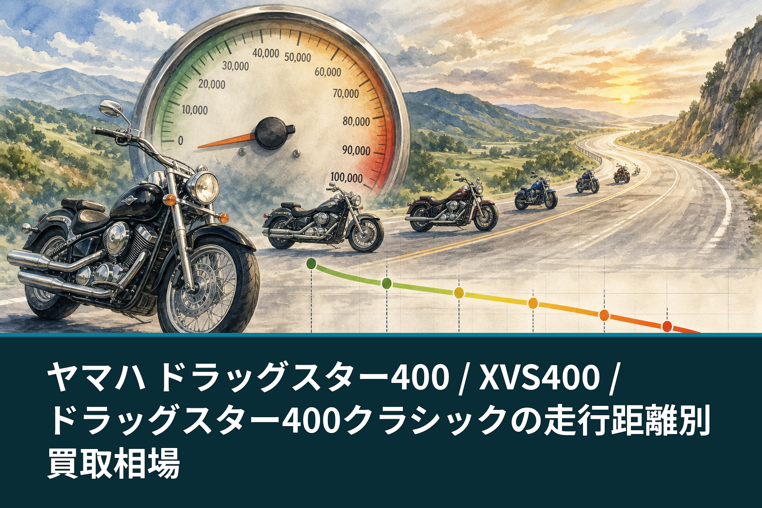 ヤマハ ドラッグスター400 / XVS400 / ドラッグスター400クラシックの走行距離別買取相場