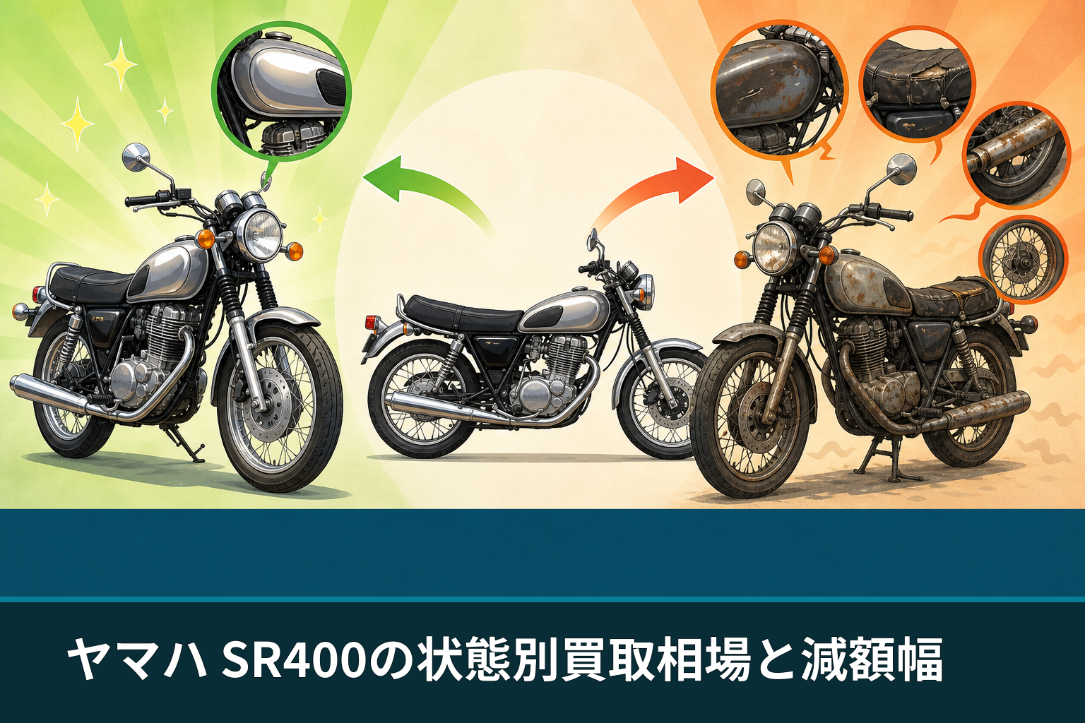 ヤマハ SR400の状態別買取相場と減額幅