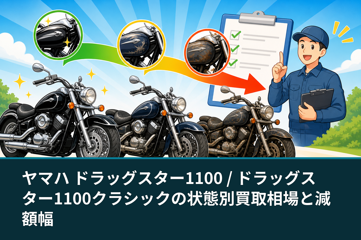 ヤマハ ドラッグスター1100 / ドラッグスター1100クラシックの状態別買取相場と減額幅