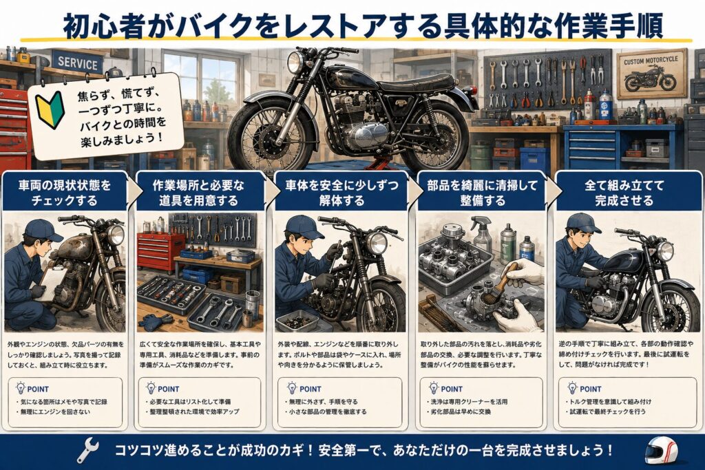 初心者がバイクをレストアする具体的な作業手順